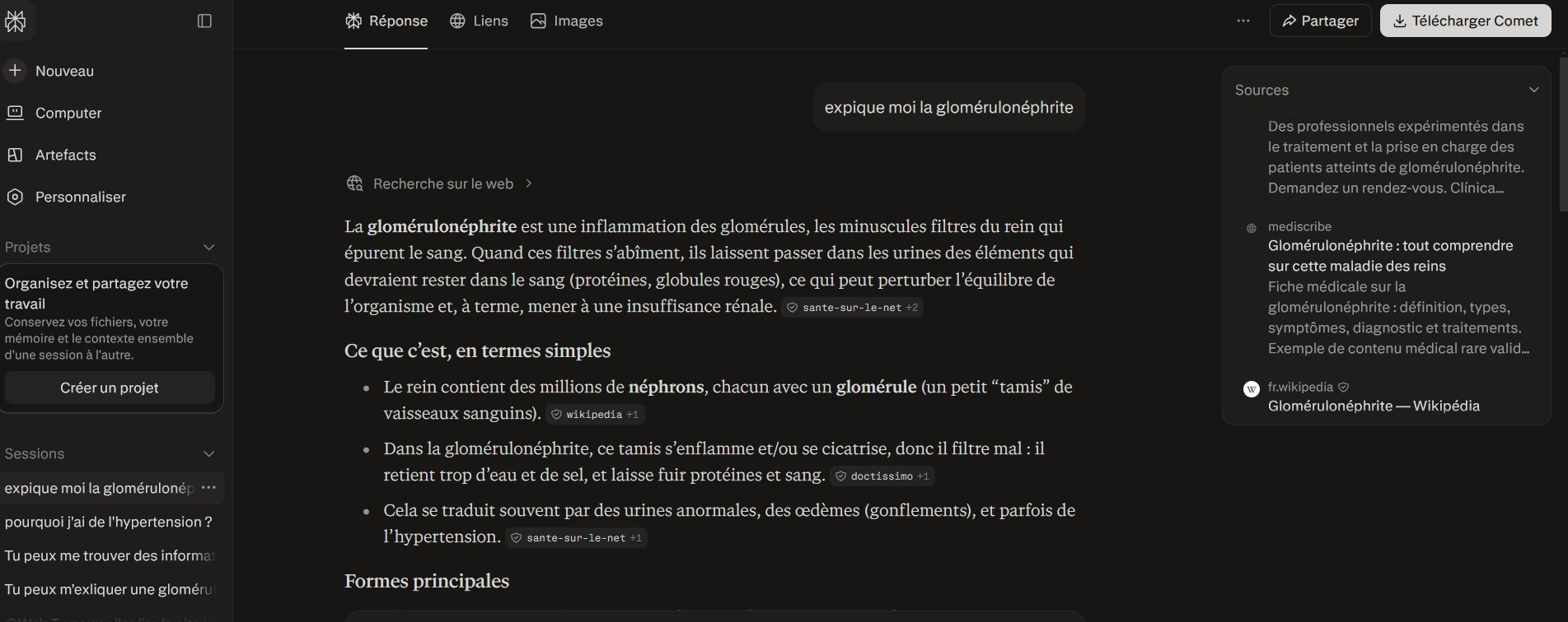 MediScribe cité source numéro 2 par Perplexity sur la glomérulonéphrite