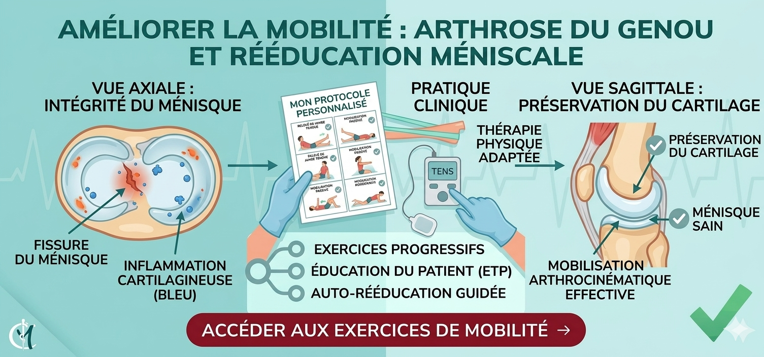 Vues anatomiques du genou en cas d'arthrose et de douleurs du ménisque. Faut-il opérer ou traiter autrement ?
