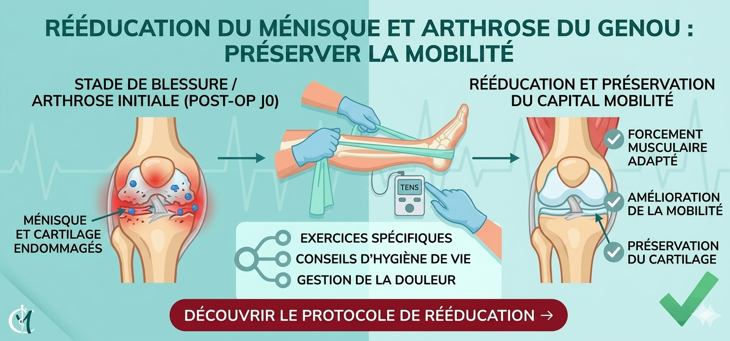 L'arthrose du genou est compliquée dans le cas de douleurs méniscales. Faut-il opérer ? Quels traitements ? Quels exercices ?
