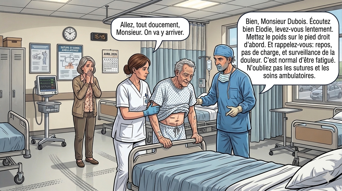 Que faut-il faire après une chirurgie en ambulatoire pour une hernie ? Le chirurgien vous explique mais vous êtes dans le brouillard de l'anesthésie