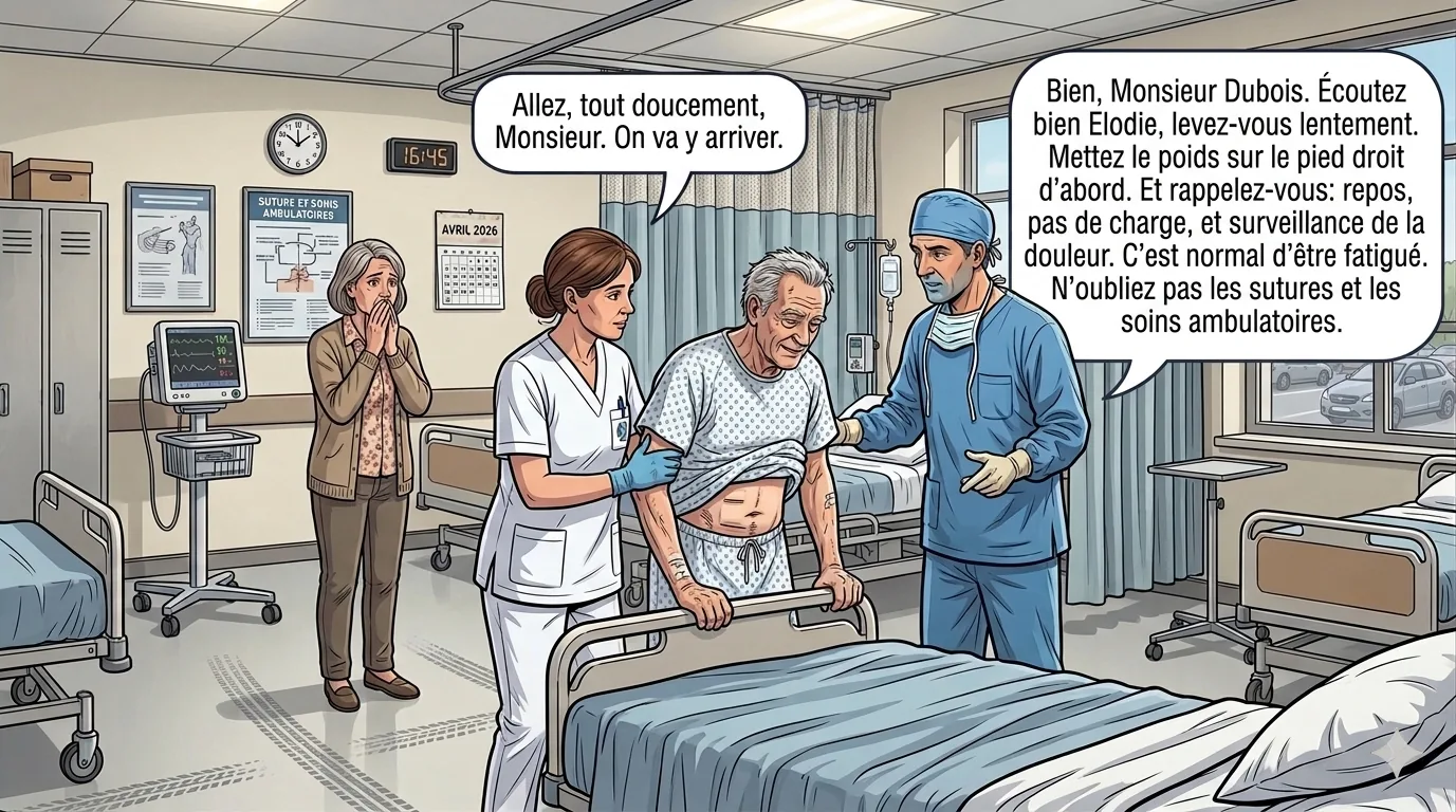 Que faut-il faire après une chirurgie en ambulatoire pour une hernie ? Le chirurgien vous explique mais vous êtes dans le brouillard de l'anesthésie