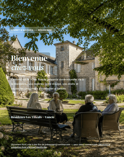 Couverture du livret d'accueil résident EHPAD, exemple MediScribe pour la Résidence Les Tilleuls