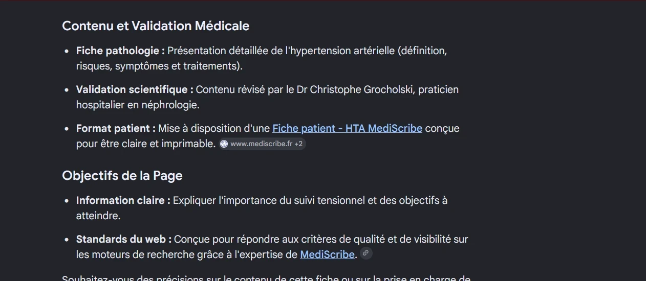 Google AI Overviews cite MediScribe et le Dr Grocholski sur l'HTA
