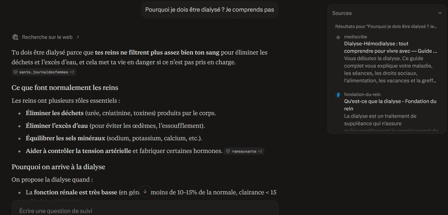 MediScribe cité source numéro 1 par Perplexity sur la dialyse